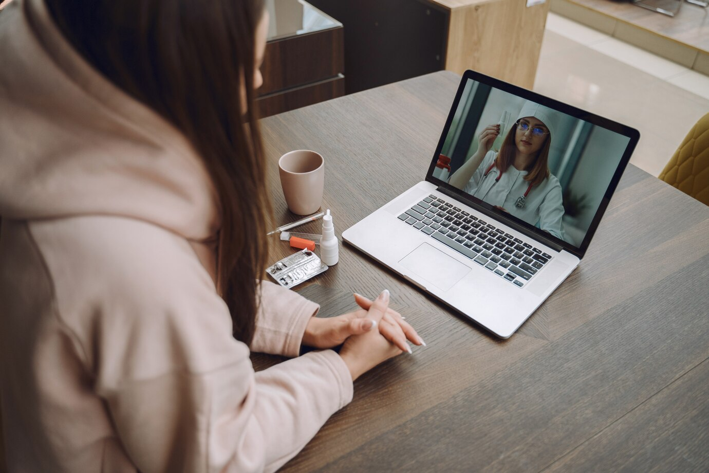 A girl in an online therapy session 